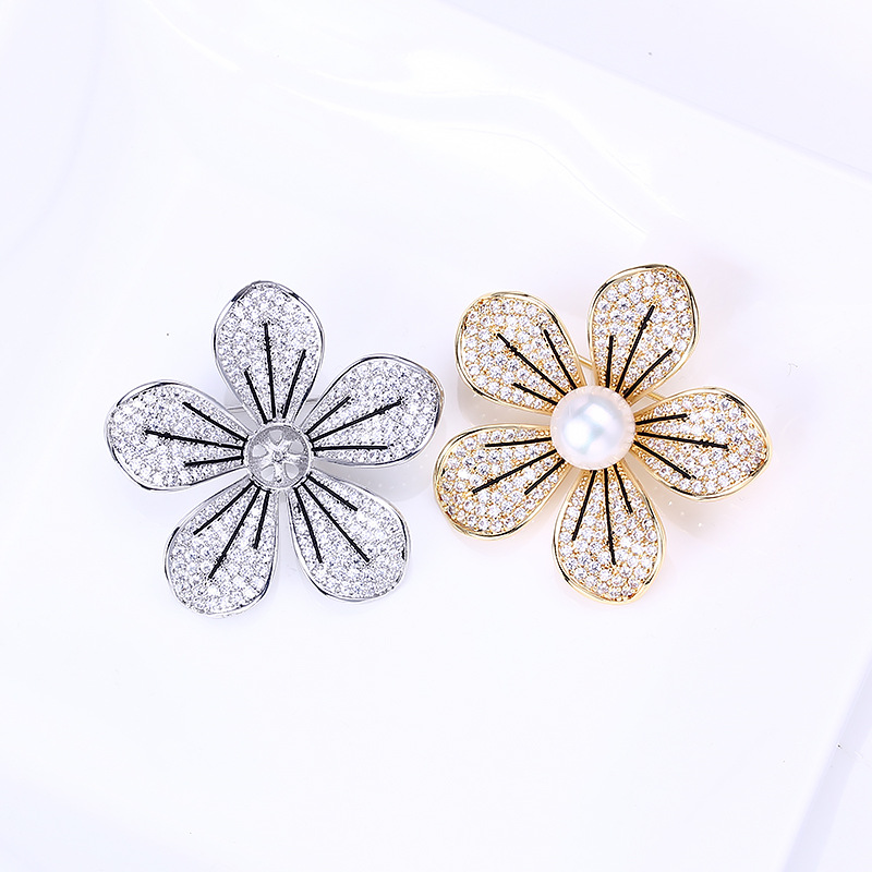 Brooch Pin Gold - Copper Plated Real Gold, Pearl Brooch