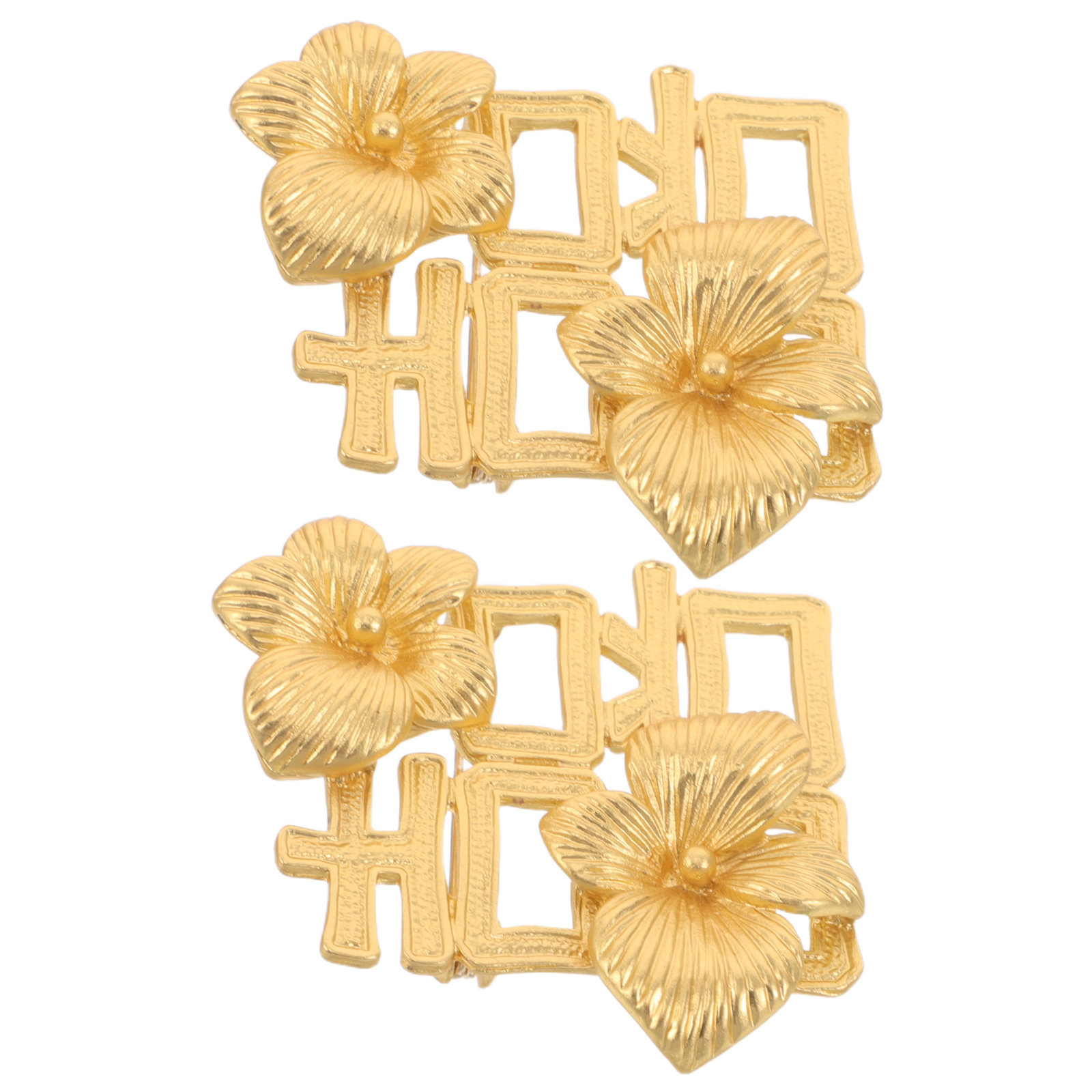 Brooch Pin Gold - 2Pcs Wedding Happiness Character Gold Flower