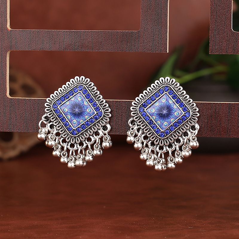 Vintage Ethnic Silver Color Sq - Tassel Earrings Boho บทวิจารณ์และราคา