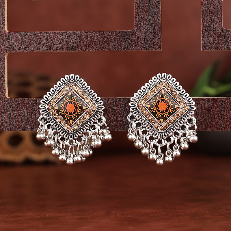 Vintage Ethnic Silver Color Sq - Tassel Earrings Boho บทวิจารณ์และราคา