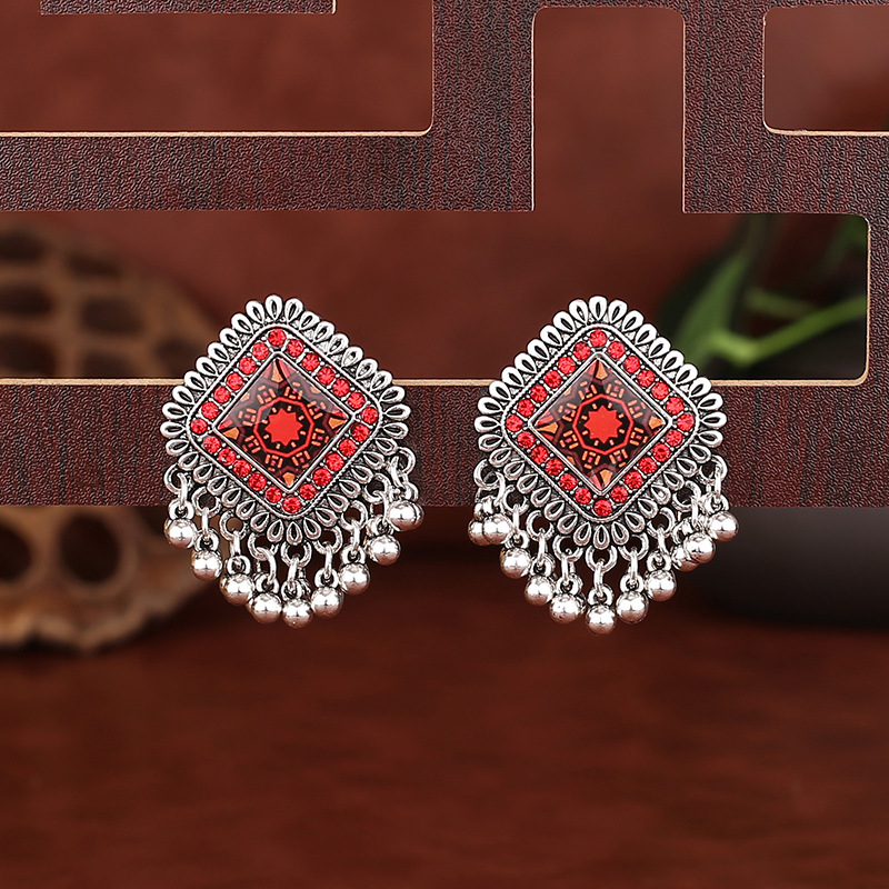 Vintage Ethnic Silver Color Sq - Tassel Earrings Boho บทวิจารณ์และราคา