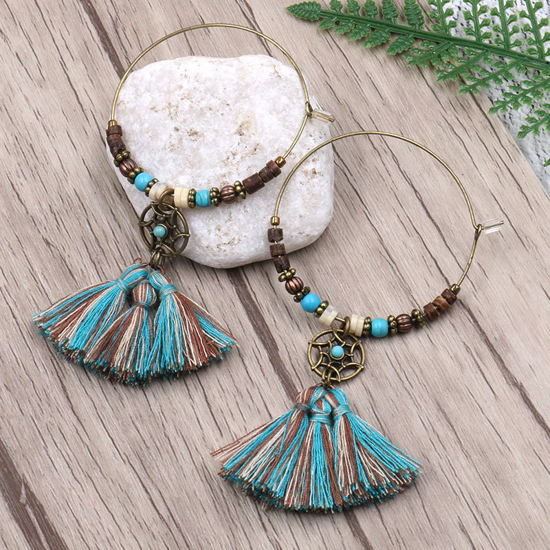 Bohemian Dreamcatcher Cotton T - Tassel Earrings Boho บทวิจารณ์และราคา