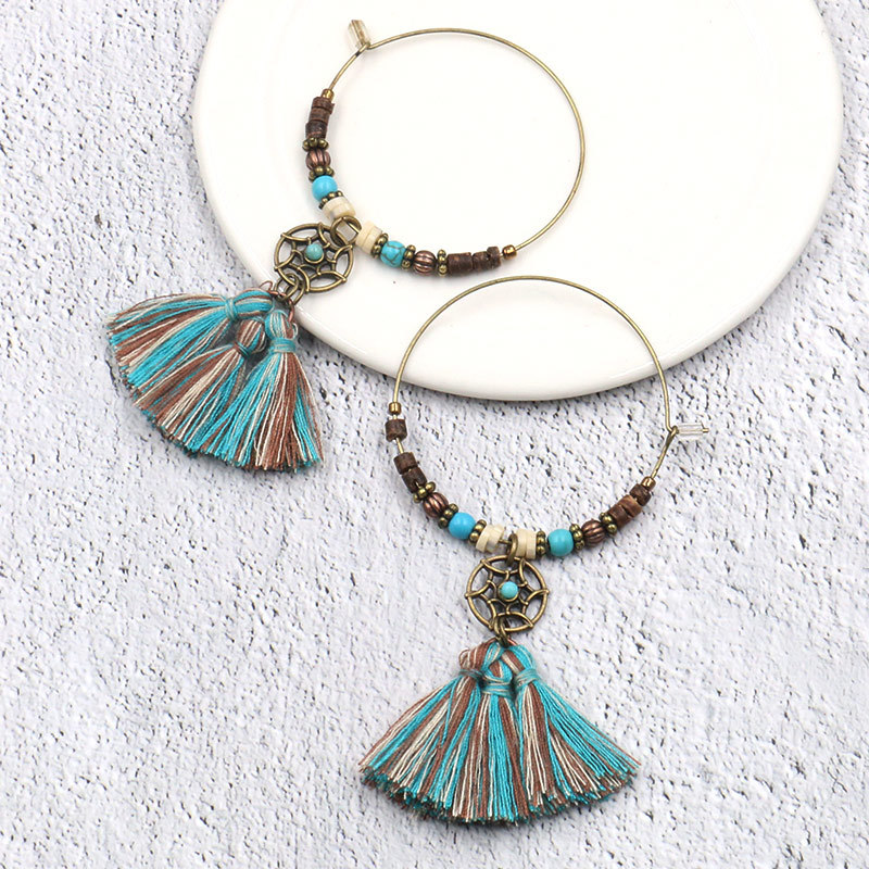 Bohemian Dreamcatcher Cotton T - Tassel Earrings Boho บทวิจารณ์และราคา