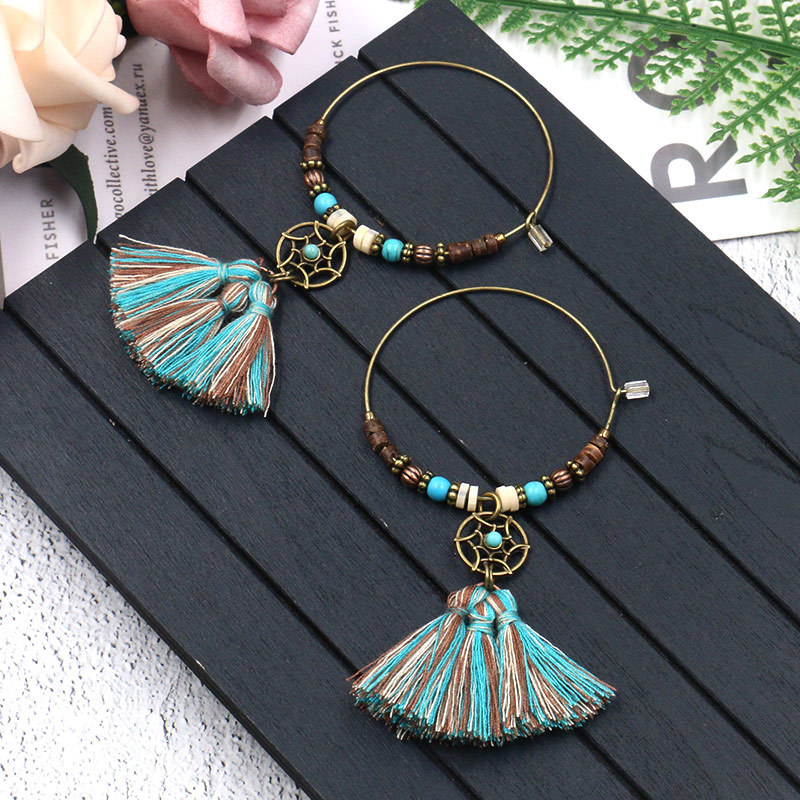 Bohemian Dreamcatcher Cotton T - Tassel Earrings Boho บทวิจารณ์และราคา
