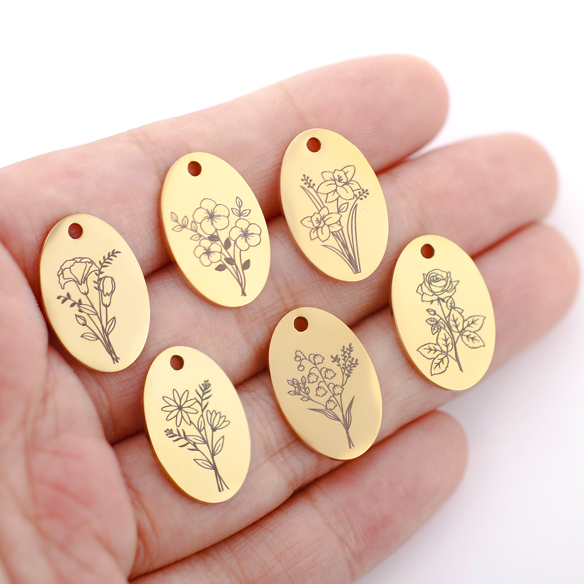 5Pcs Oval Birth Month Flower P - Charm Necklace Dainty บทวิจารณ์และราคา