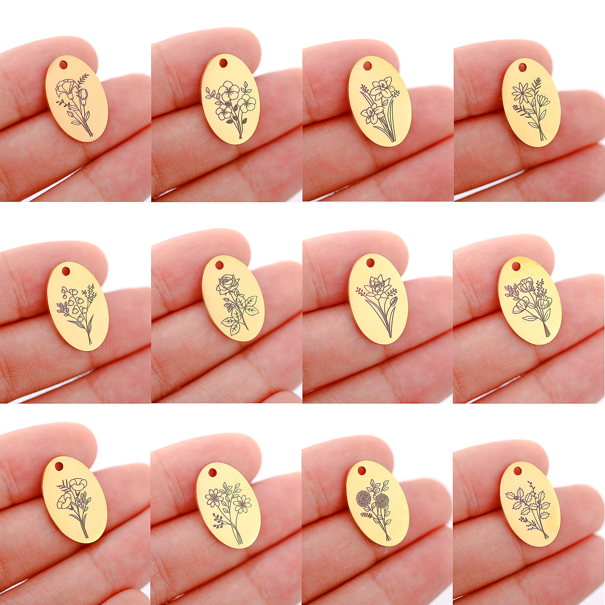 5Pcs Oval Birth Month Flower P - Charm Necklace Dainty บทวิจารณ์และราคา