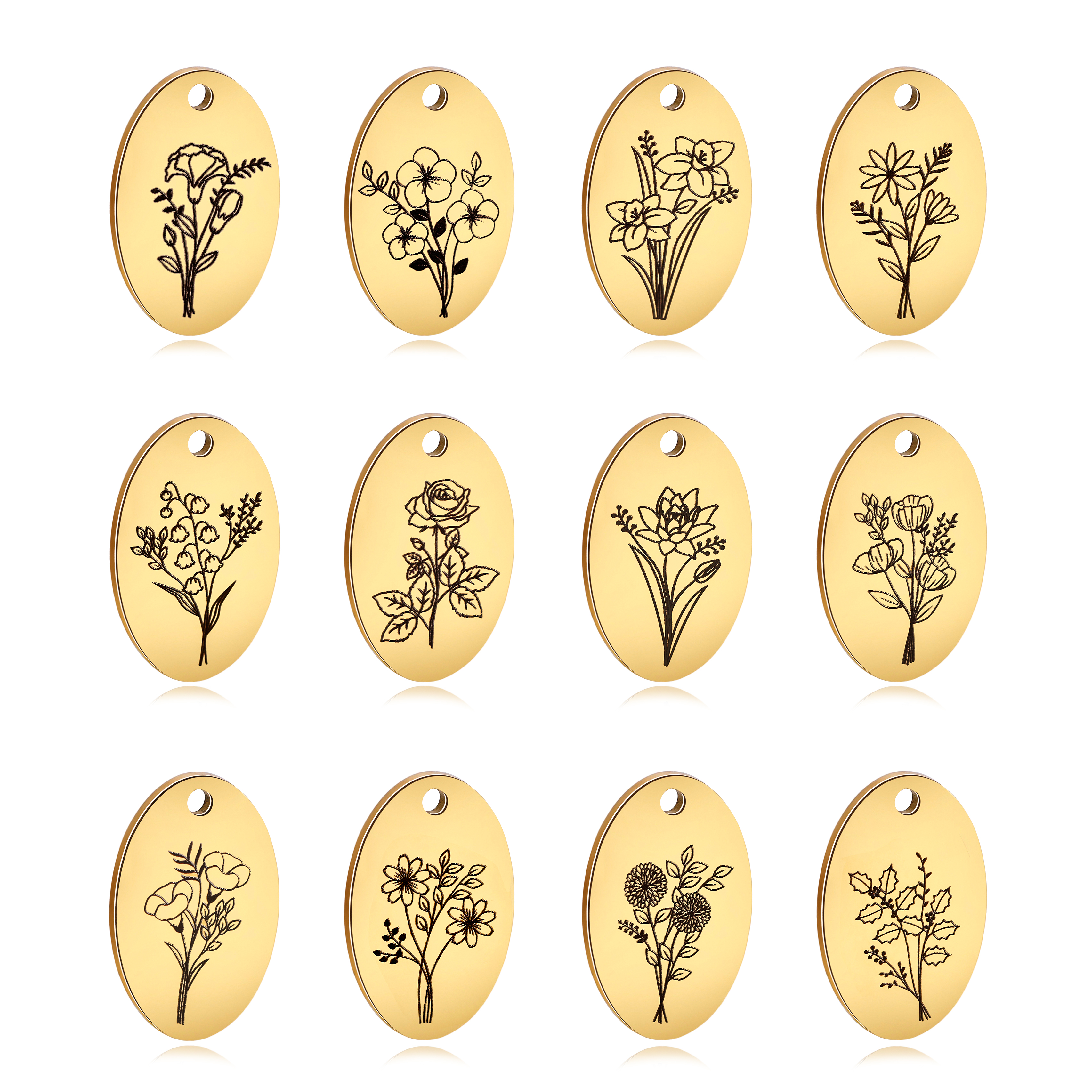 5Pcs Oval Birth Month Flower P - Charm Necklace Dainty บทวิจารณ์และราคา