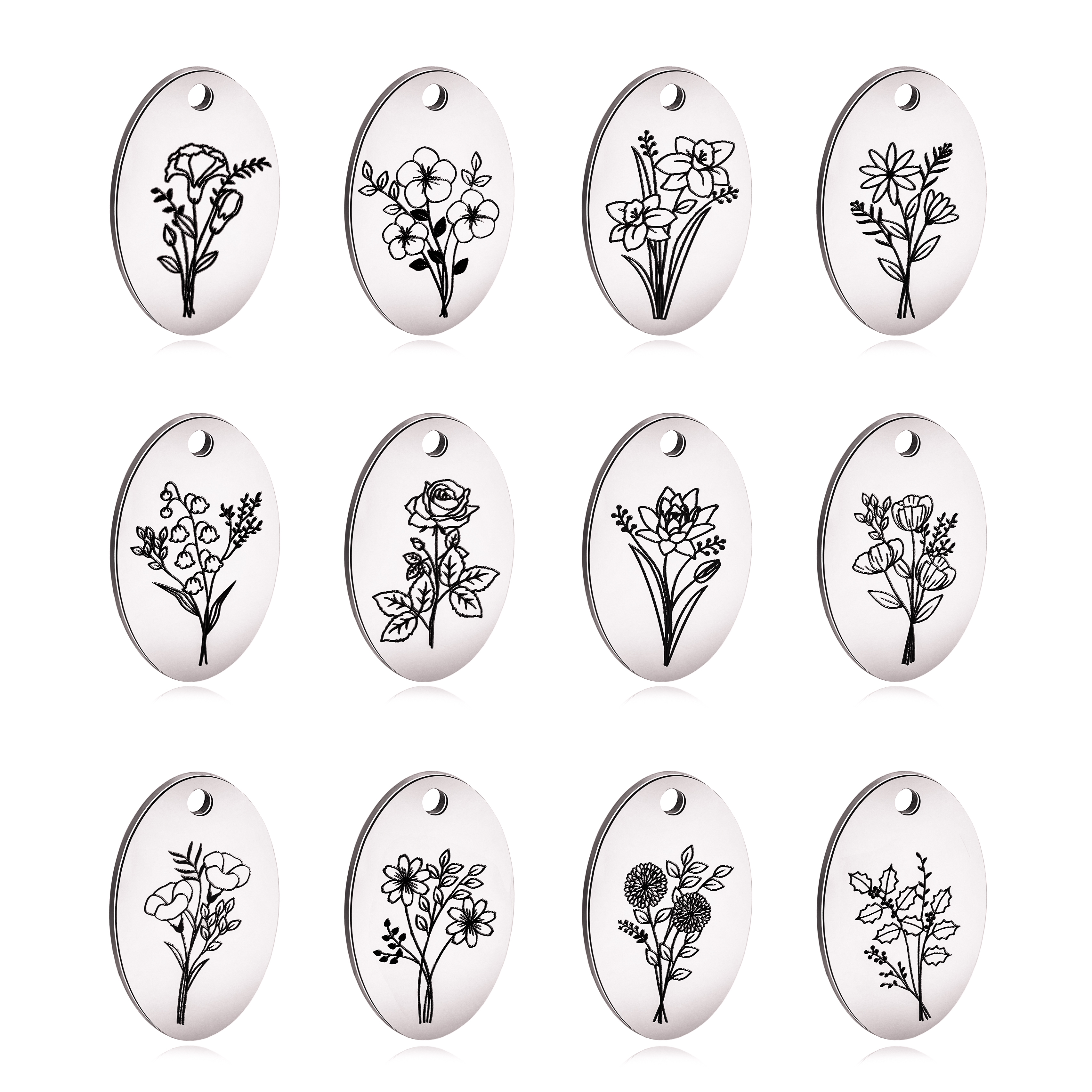 5Pcs Oval Birth Month Flower P - Charm Necklace Dainty บทวิจารณ์และราคา
