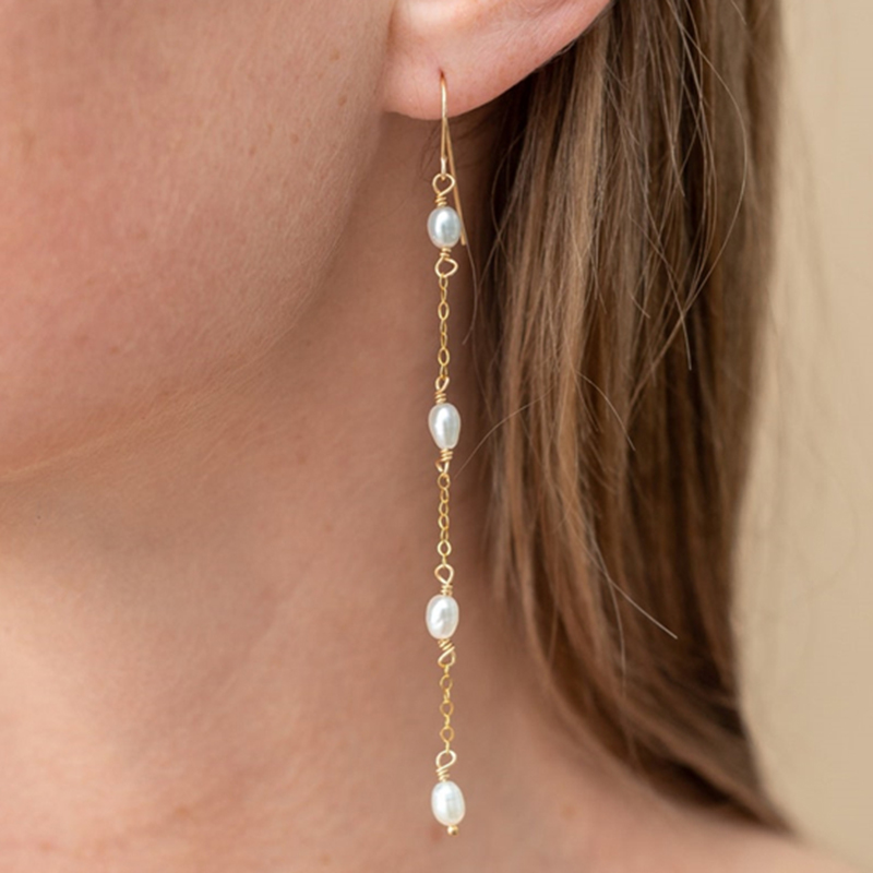 14K Gold Filled Natural Pearl  - Tassel Earrings Boho บทวิจารณ์และราคา