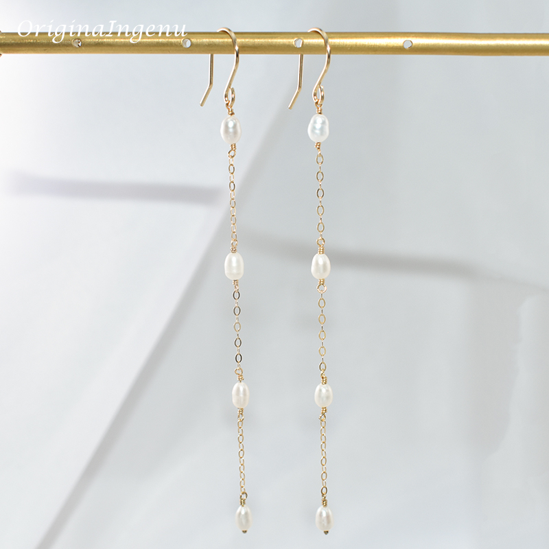 14K Gold Filled Natural Pearl  - Tassel Earrings Boho บทวิจารณ์และราคา