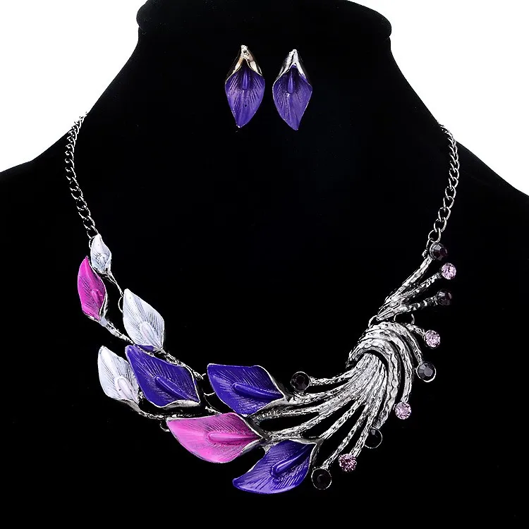 Green Purple Black Leaf Neckla - Women Accessories Gift Set บทวิจารณ์และราคา