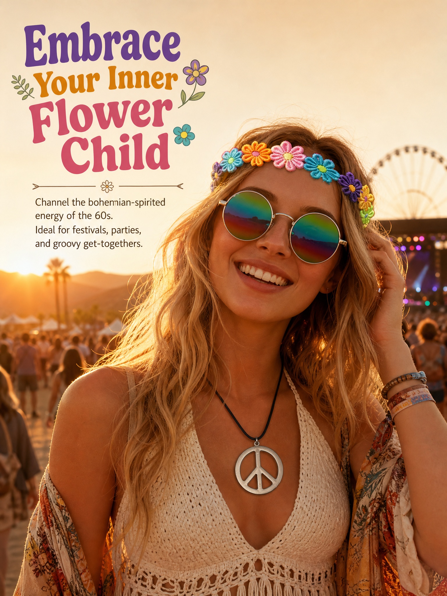 3-Piece Hippie Style Accessory - Women'S Accessories In The 60S บทวิจารณ์และราคา
