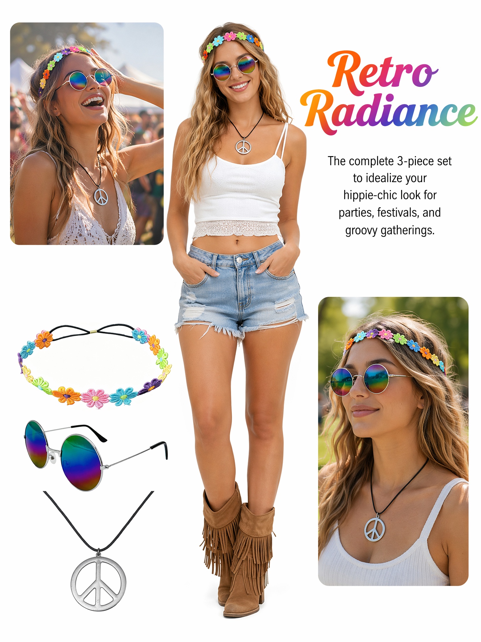 3-Piece Hippie Style Accessory - Women'S Accessories In The 60S บทวิจารณ์และราคา