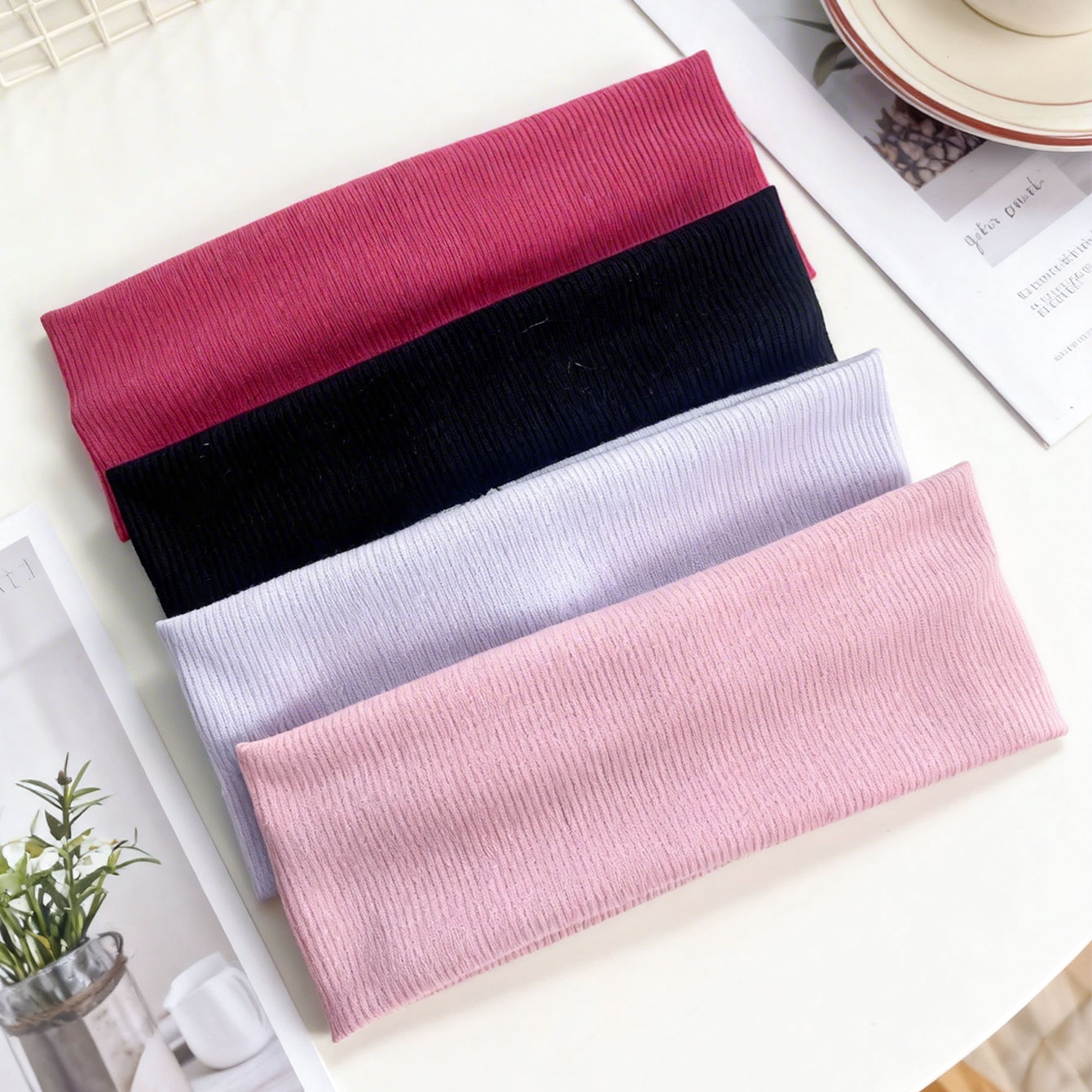 4pcs Wide ribbed elastic headb - Women'S Yoga Accessories บทวิจารณ์และราคา