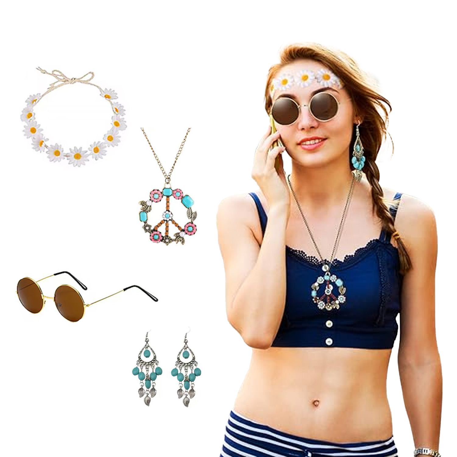 PESENAR Hippie Costume Accesso - Women'S Accessories In The 60S บทวิจารณ์และราคา