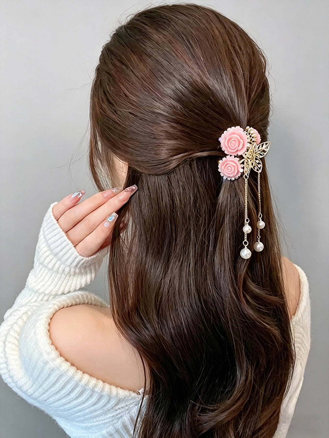 Pink Plush Rose Tassel Hair Cl - Women Accessories Dropshipping บทวิจารณ์และราคา