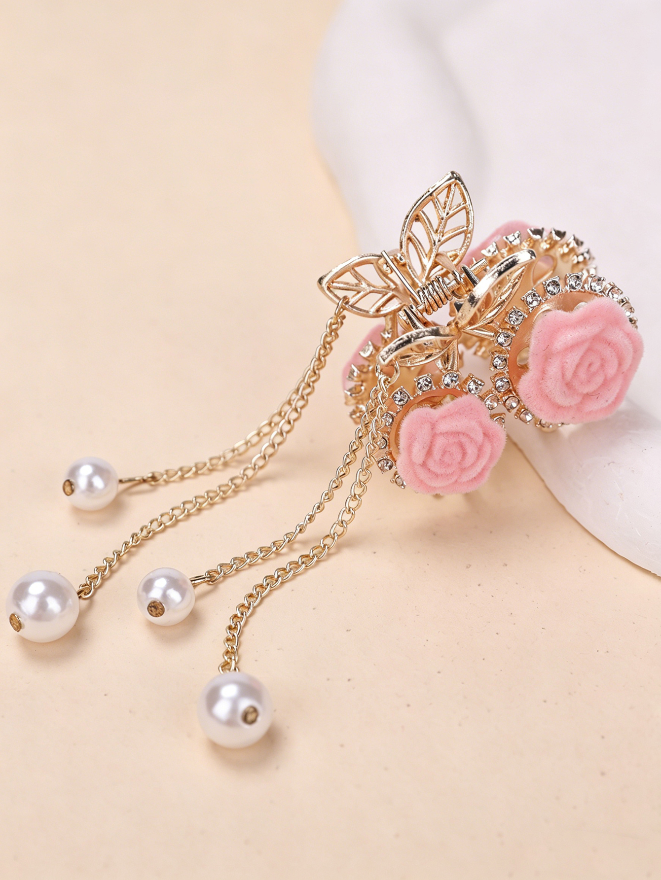 Pink Plush Rose Tassel Hair Cl - Women Accessories Dropshipping บทวิจารณ์และราคา