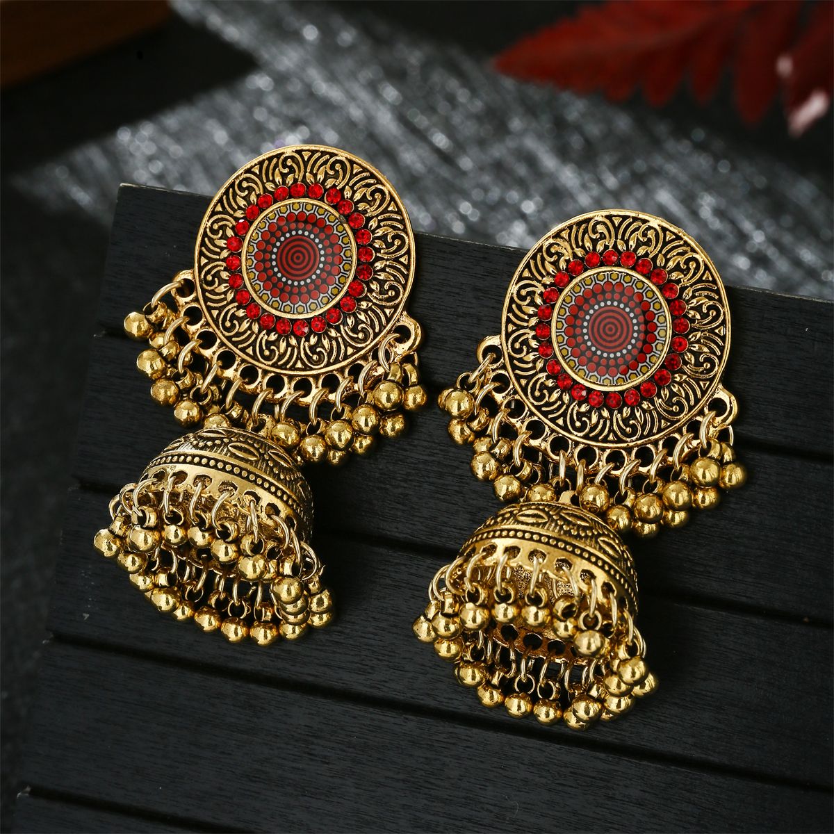 Classic Ethnic Red Flower Jhum - Tassel Earrings Boho บทวิจารณ์และราคา