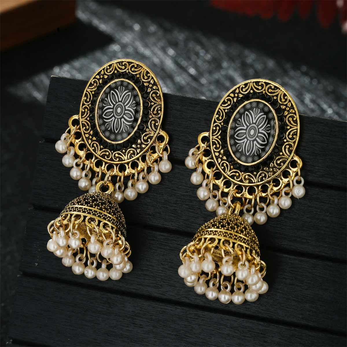 Classic Ethnic Red Flower Jhum - Tassel Earrings Boho บทวิจารณ์และราคา