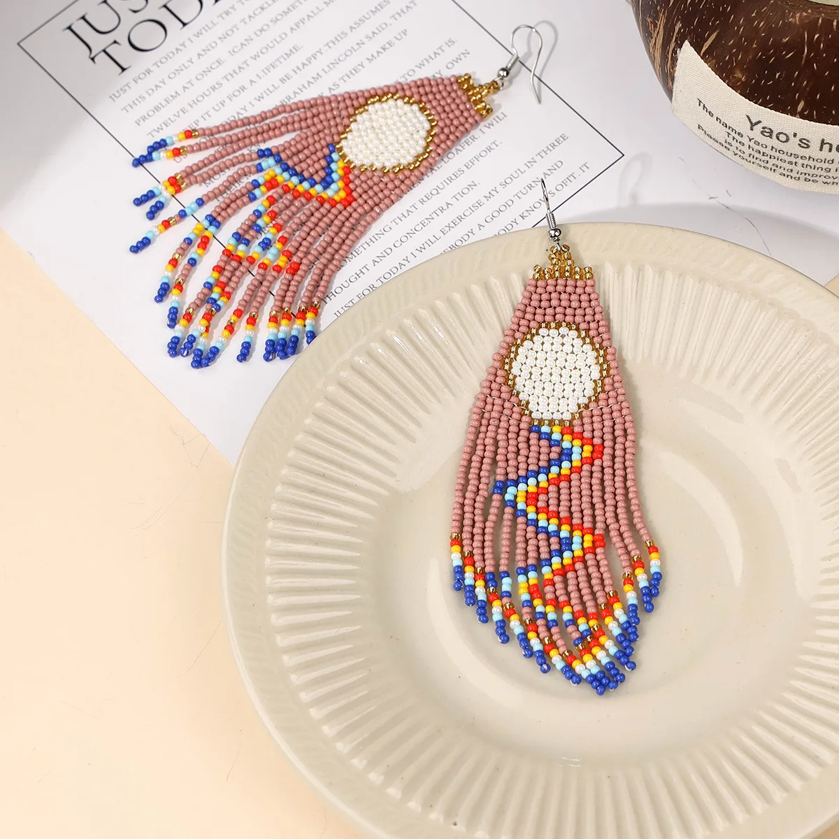 Rice bead earrings Tassel Orig - Tassel Earrings Boho บทวิจารณ์และราคา