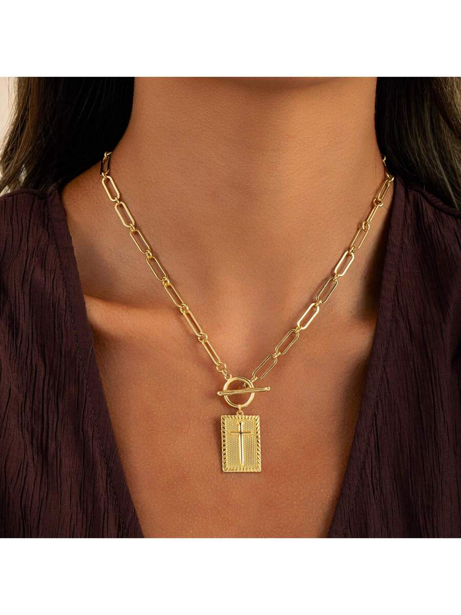 1-Piece Gold Silver Cross Pend - Charm Necklace Dainty บทวิจารณ์และราคา