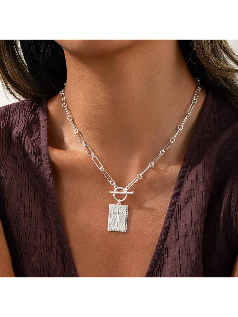 1-Piece Gold Silver Cross Pend - Charm Necklace Dainty บทวิจารณ์และราคา