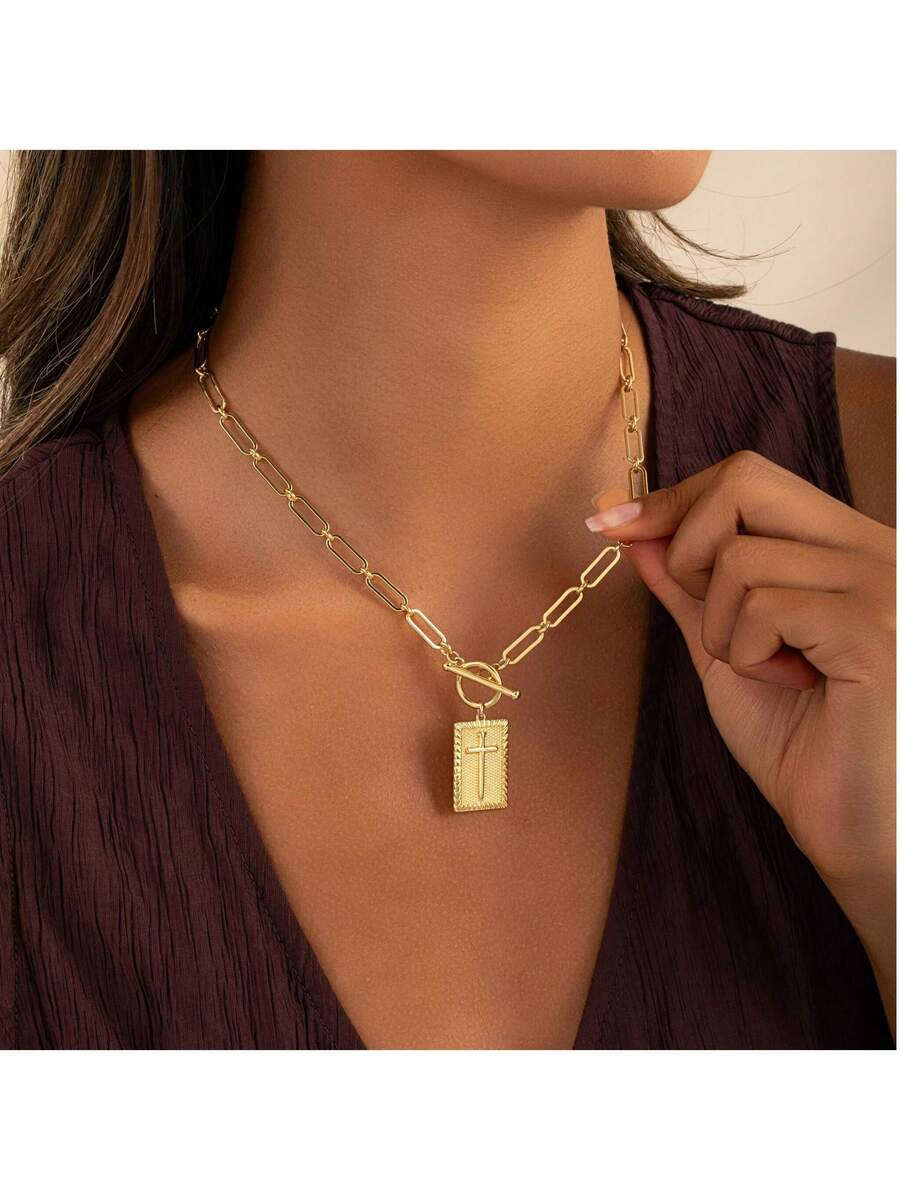 1-Piece Gold Silver Cross Pend - Charm Necklace Dainty บทวิจารณ์และราคา
