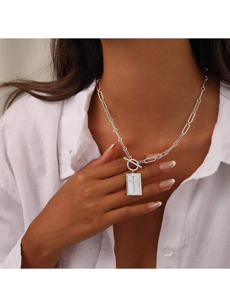 1-Piece Gold Silver Cross Pend - Charm Necklace Dainty บทวิจารณ์และราคา