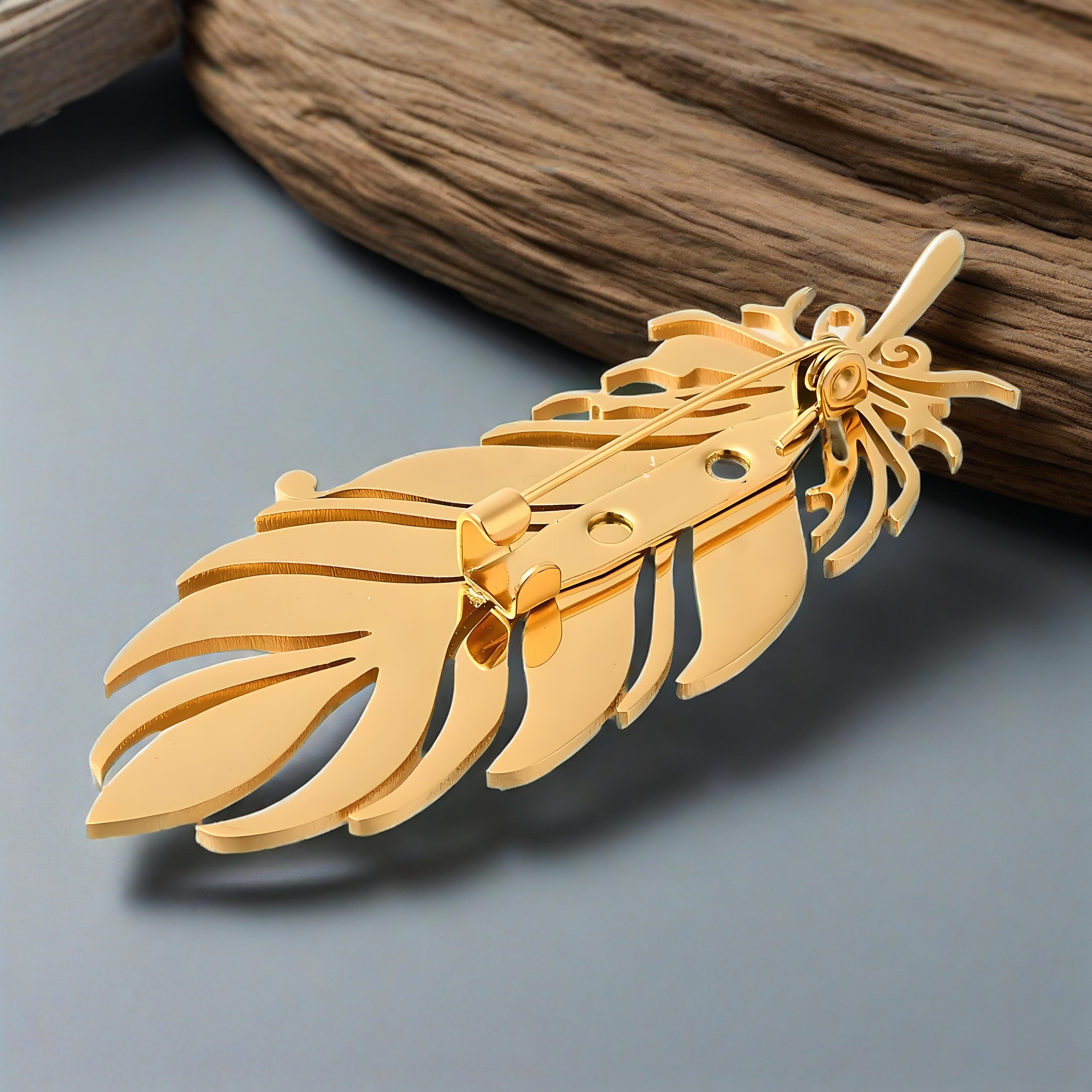 Gold - Plated Feather Brooch,  - Brooch Pin Gold บทวิจารณ์และราคา