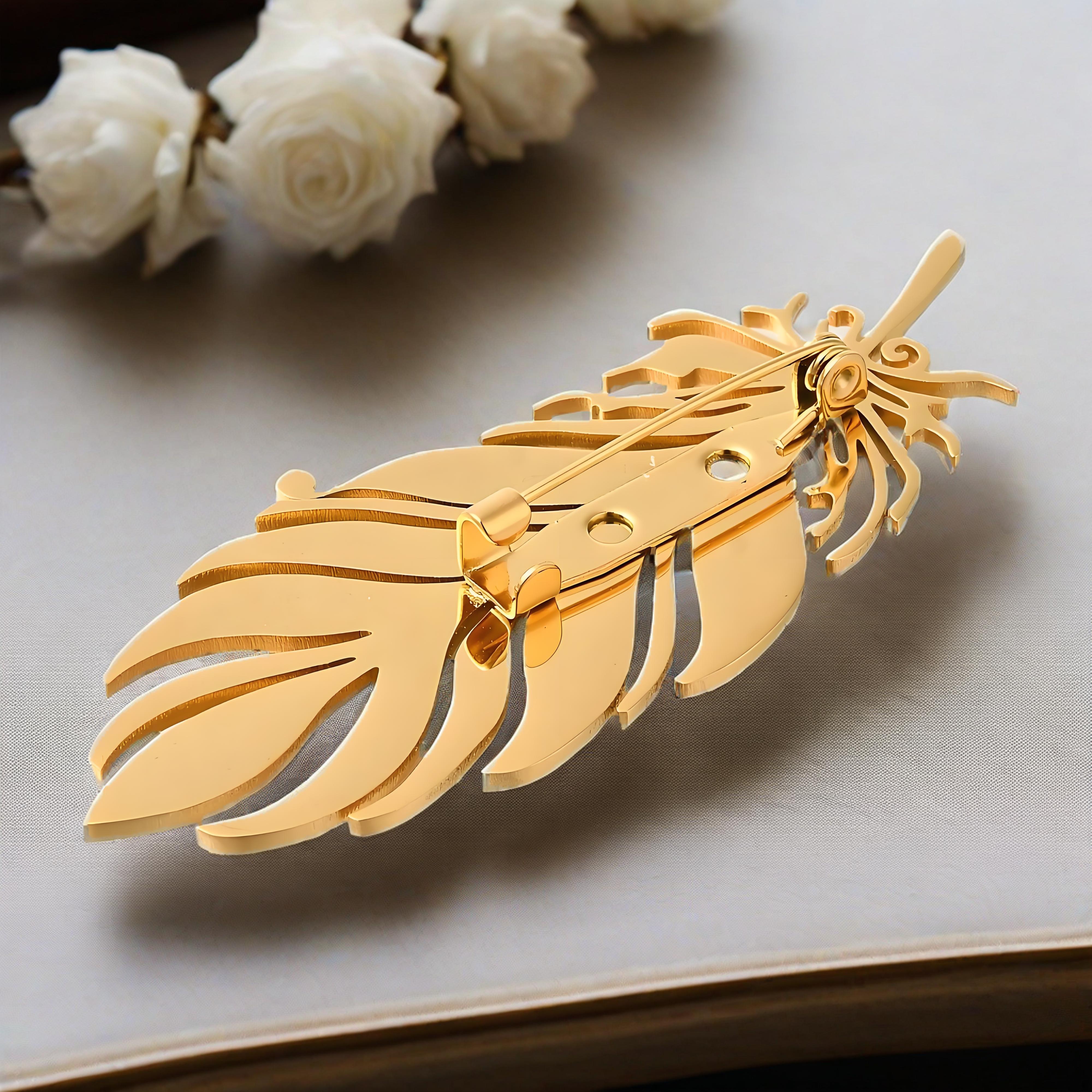 Gold - Plated Feather Brooch,  - Brooch Pin Gold บทวิจารณ์และราคา